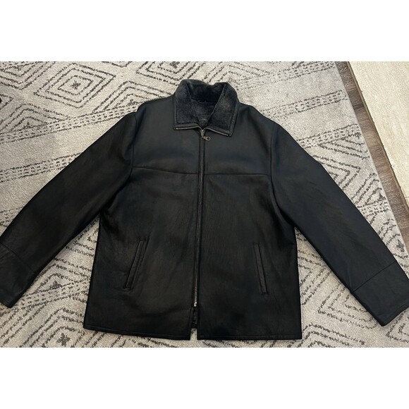 Men's Leather Winter Jacket 2XL Tall Black Jacques Duomor Faux Fur Lined - Picture 16 of 16